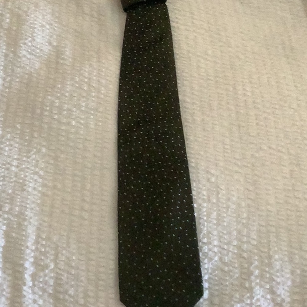 Ike Behar 100% silk tie green with light blue and white specs